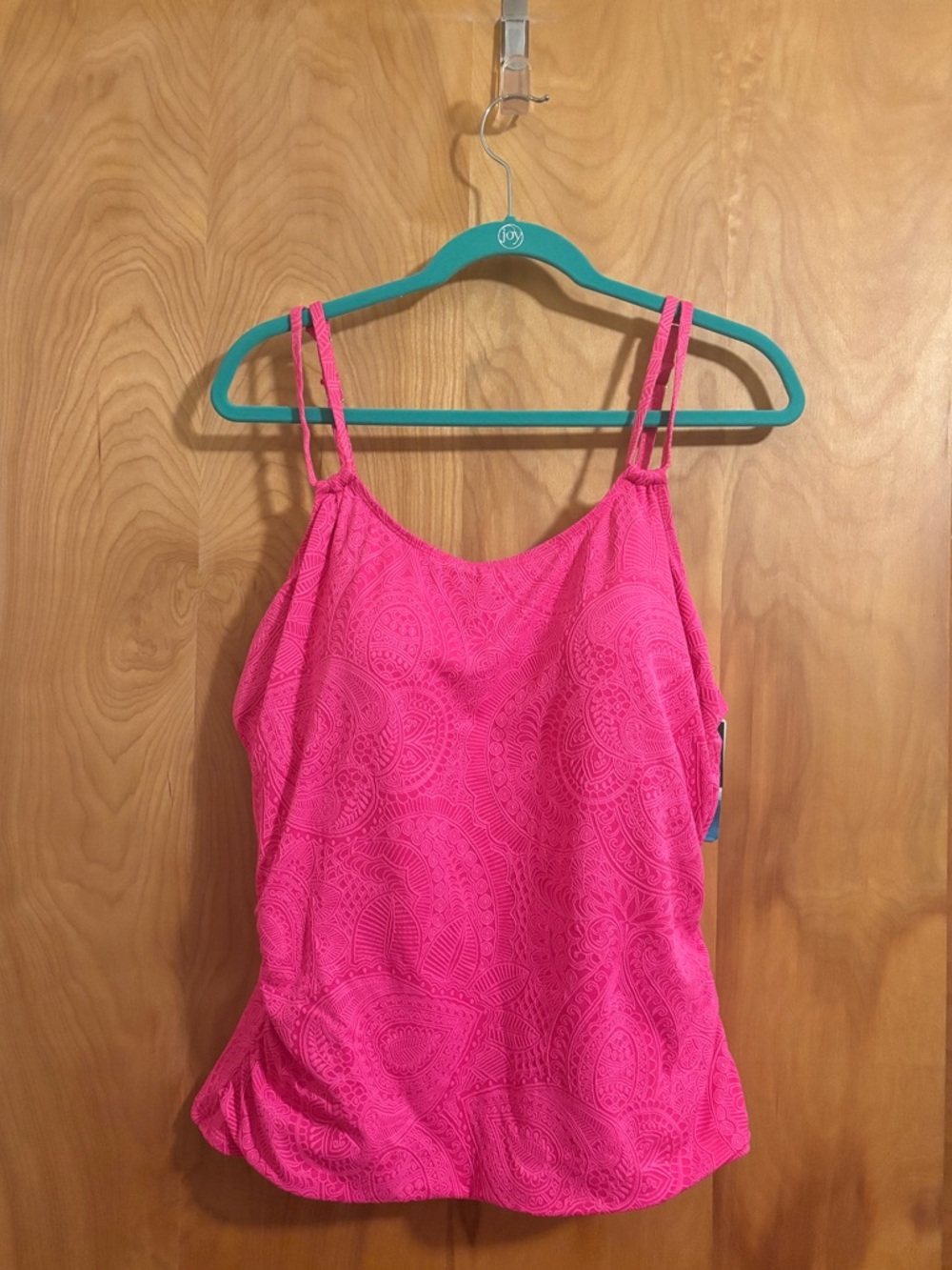 Swim Solutions Bright Pink Lace-Pattern Tankini Top